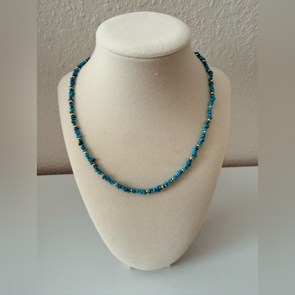 Jewelry - Turquoise Nugget Bead Necklace w 14K Gold Clasp 18” Southwestern Boho
